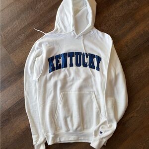 Champion White Hoodie with Blue Kentucky Print